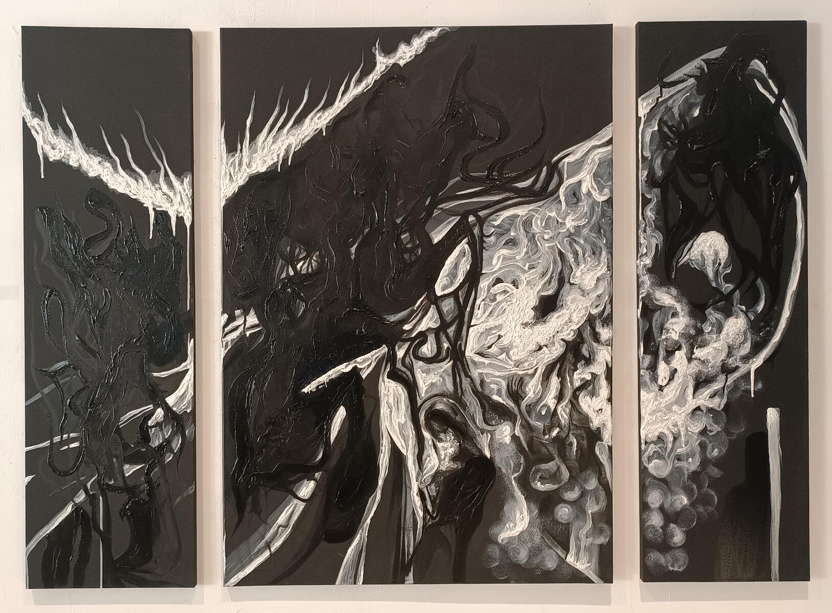 Nihilistic Grief (acrylic painting on 70x100 cm + 2* 30x100 cm canvas)